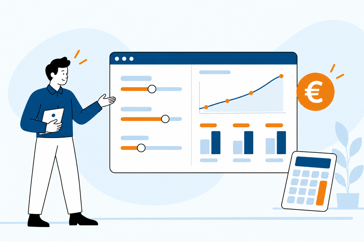 Illustration d’une application de simulation financière avec paramètres, calculs et comparaison de scénarios
